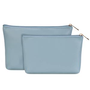 Wandering Nature Makeup Bag Small Cosmetic Bag for Purse 2 Pack Small Make Up Pouch Vegan Leather Cute Travel Pouch with Zipper for Women, Blue