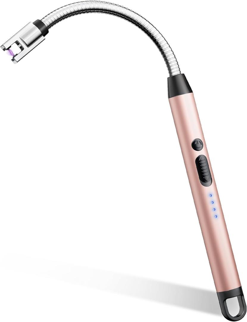 Electric Candle Lighter, Safty Lock, USB Type-C Port, Rechargeable Lighter, Windproof Flameless, Led Display, for Home Kitchen (Rose Gold)