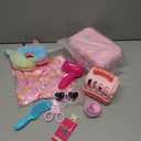 FUNCREVITY American 18 Inch Doll Accessories Sleepover Pajama Set with Travel Suitcase, Doll Accessories Bundle, Wigs, Sunglasses, U-Shaped Unicorn Pillow(No Doll)