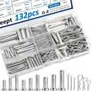 132Pcs Clevis Pin Assortment Kit - 304 Stainless Steel Cotter Pins & Carbon Steel Clevis Pins for Trailer Latch - Single Hole Clevis Pins for Versatile Use