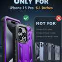 FNTCASE for iPhone 15 Pro Case: Military Grade Drop Proof Rugged Protective Cell Phone Cover with Kickstand & Built-in Protector | Matte Textured Shockproof TPU Hybrid Bumper Cases (Purple)