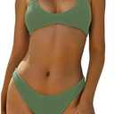 ZAFUL Women's Tie Back Padded High Cut Bralette Bikini Set Two Piece Swimsuit, Size L