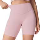 Hugcurve No Front Seam High Waisted Workout Biker Shorts for Women 6 Inches Tummy Control Buttery Soft Yoga Pants Gym (Small, Rhodonite Pink)