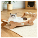 RizzQi Sisal Cat Scratcher Bed with 3 Toy Balls for Indoor Cats, Durable Wooden 3in1 Hammock Lounge & Scratch Pad  Modern Furniture for Large Cats, Scratching Post Lounger