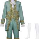 CAMDOM Mens Victorian Costume Suit Medieval Rococo Court Style Prince Cosplay Outfit Set Cosplay Fancy Dress (Medium, Green)