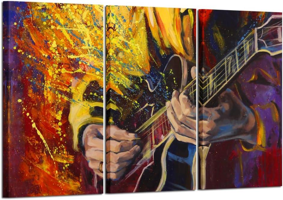 KREATIVE ARTS Large 3 Panel Wall Art Painting Music Picture Jazz Guitar Oil Painting Printed On Canvas Stretched By Wooden frame For Living Room Decor 16x32inchx3pcs