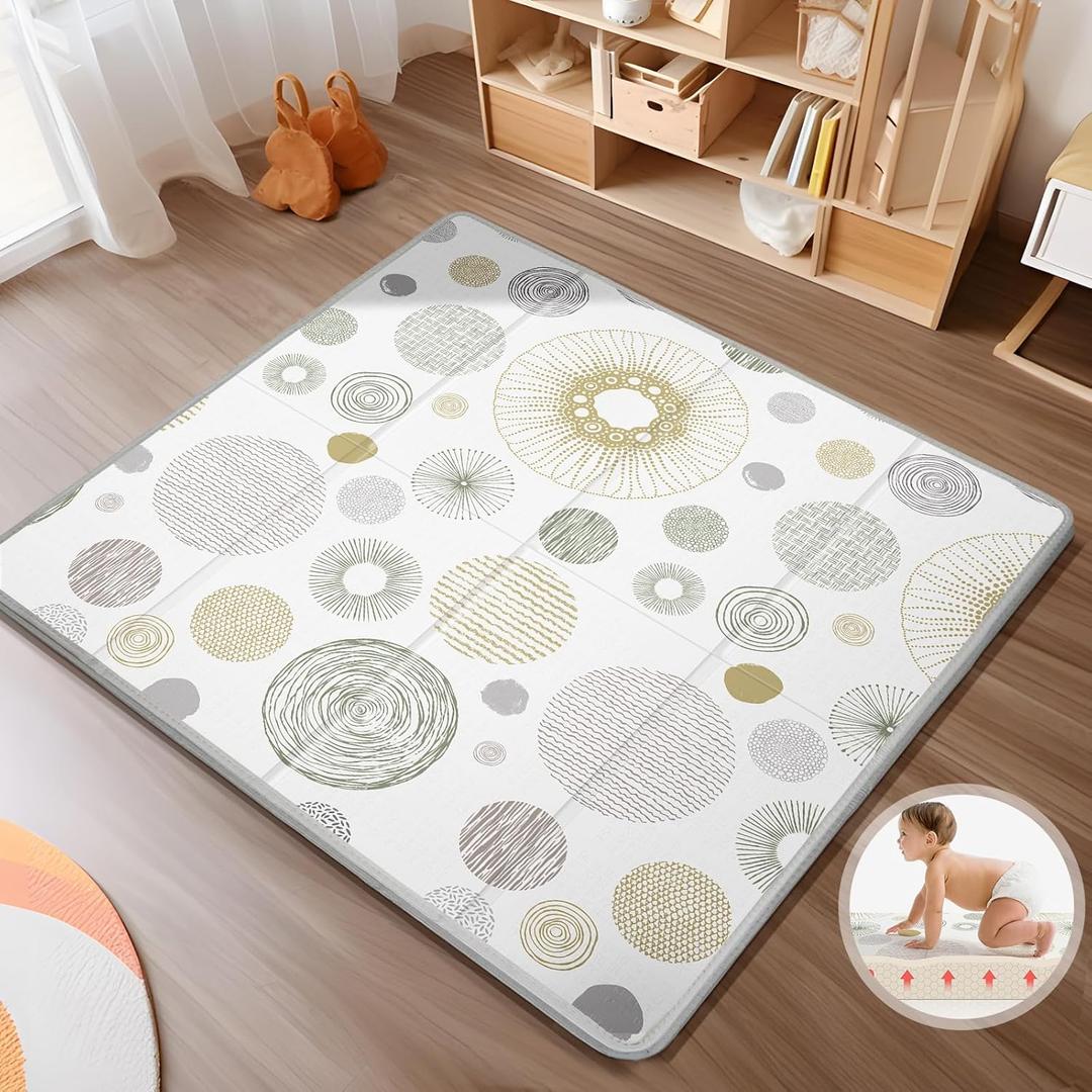 Foldable Baby Play Mat, PIGLOG 0.6 inch Waterproof Playmats for Babies and Toddlers Kids, Safe Foam Playmat for Tummy Time, 50x50 Playpen Mat, Reversible Portable Baby Floor Mat for Infant, Circle