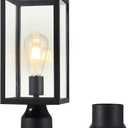 Large 15 inch Dusk to Dawn Outdoor Post Light,Waterproof Cast Aluminium Lamp Post Light Fixture,Post Lantern with Pier Mount Base,Matte Black,Suitable for Garden,Yard,Driveway,etc