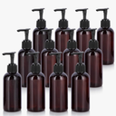 JUVITUS Amber 4 oz / 120 ml Boston Round PET Plastic Empty Bottles (BPA Free) with (11 pack, Black Lotion Pump)