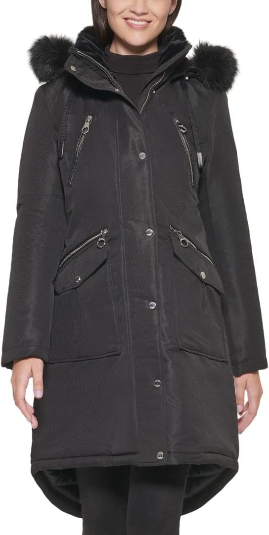 GUESS Women's Guess Women's Long Anorak Coat (Black, M)