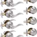 (4 Pack Keyed Alike Front Door Lever Lockset with Single Cylinder Deadbolt Combination Set， Wave Style Lever, Front Door/Exterior Door Knob with Lock and Deadbolt，Satin Nickel Finished