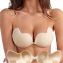 Rosefly Sticky Bra Push up for Women, Mango Arc Fabric, Invisible Seamless Reusable Backless Strapless Bra for Dress, B Size