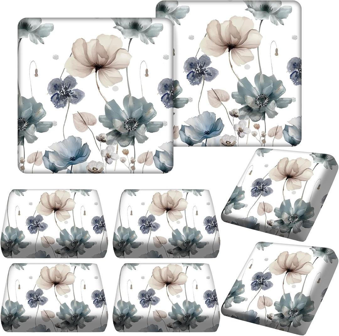 Hosuly 8 Pcs Spring Wildflower Sofa Cushion Cover for Patio Blue Summer Floral Stretch Outdoor Sofa Seat Cushions Cover Tropical Flower Indoor Replacement Couch Chair Slipcover Flexibility