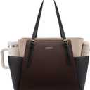 LOVEVOOK Laptop Tote Bag for Women With Large Cup Holder, Leather Work Tote Bag for Women,15.6 Inch Professional Computer Briefcase Business Teacher Commuter Shoulder Bag, Office Travel Gift (Coffee Color With Black)