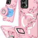 Cute Case for Moto G 5G 2024 for Women Girls - Funny Peach Blossom Design Compatible with Magsafe Ring Holder Magnetic Stand Kickstand Fashion TPU Phone Covers Kawaii