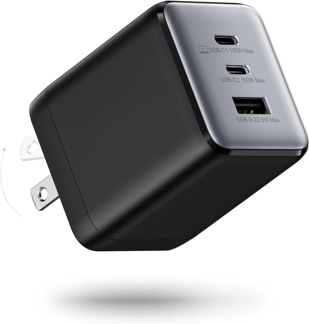 Wegear 100W USB C Wall Charger, 3-Port PPS PD 3.0 Compact Foldable Wall Charger Block, Fast Power Adapter for MacBook Pro/Air, Dell XPS, iPad Pro, iPhone 17/16/15, Galaxy S25/S24, (Black)