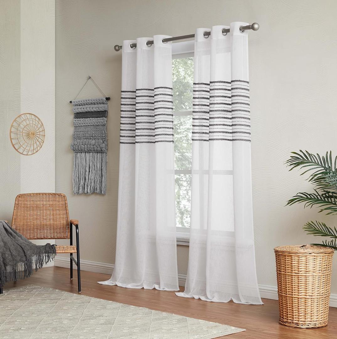 Dainty Home Curtains Linen Textured Sheer Light Filtering Semi Sheer Curtains 84 inches Long Half Privacy Window Drapes for Living Room Bedroom Dining 2 Panels Set 76" x 84"