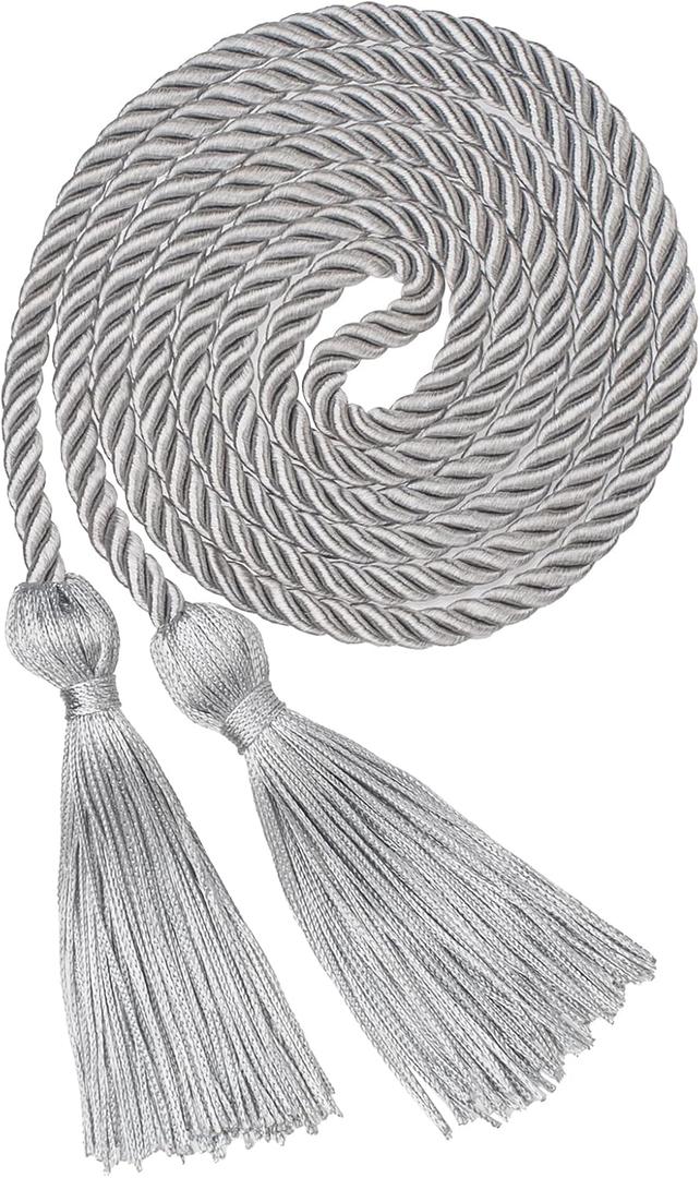 2 x ONUPGO Graduation Honor Cord, 68" Silver Graduation Cords Rayon Braided Tassel Cord, Polyester Yarn Long Robe Honor Rope for Graduation Students, Bachelor Gown