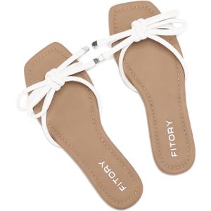 FITORY Women's Flat Sandals Square Open Toe Thong with Cute Knot for Summer Size 6-11 (9, White)