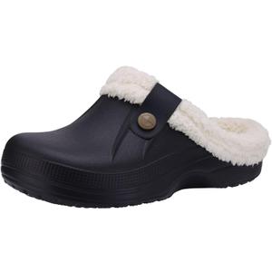 Beslip Classic Fur Lined Clogs Waterproof Winter Fuzzy Slippers for Women Men Indoor and Outdoor (11-11.5 Women/9.5-10 Men, Black/White)
