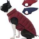 Lelepet Reversible Dog Coat Waterproof Dog Jacket Windproof Puffer Vest for Winter Warm Lightweight Coats for Small Dogs Adjustbale Hook & Loop Pet Apparel with Leash Hole, Pug, Wine Red, M