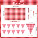 Gatherfun Gingham Red and White Party Supplies Disposable Paper Plates Napkins Cups Knives Spoons Forks Tablecloth Banner for Birthday Party Family Dinner Picnic Barbecue Mother's Day Party, Serve 25