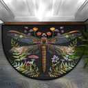 Half Round Doormat Animal Dragonfly Boho Washable Semi Circle Mat Non Slip Absorbent Half Moon Rugs for Indoor Outdoor Entrance Kitchen Bathroom Bedroom Patio Fireplace Floor Carpet Decor