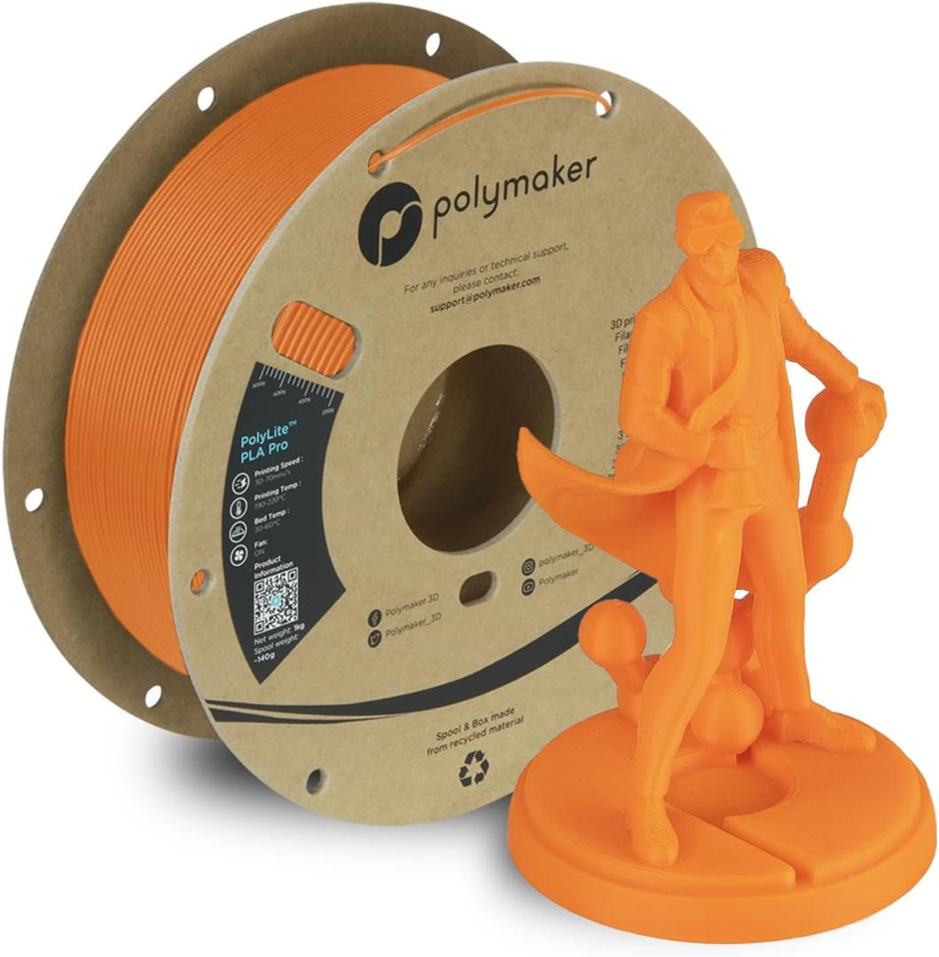 Polymaker PLA PRO Filament 1.75mm Orange, Powerful PLA Filament 1.75mm 3D Printer Filament 1kg - PolyLite 1.75 PLA Filament PRO Tough & High Rigidity 3D Printing PLA Filament Orange (Old Formula)