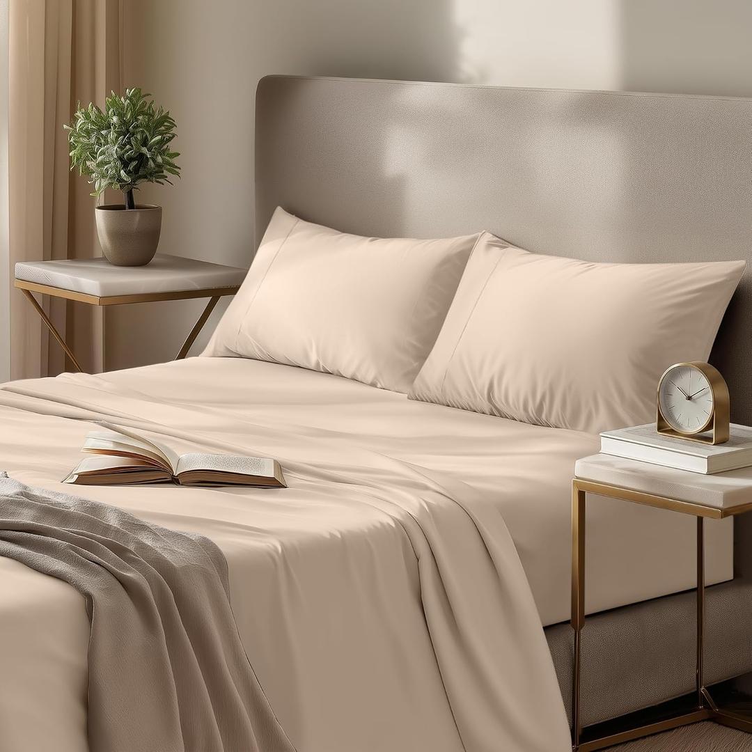 Utopia Bedding Queen Sheet Set - 4 Piece Cloud-Soft Microfiber Sheets - Airy & Comfortable for Restful Sleep - Includes 1 Fitted, 1 Flat & 2 Pillowcases (Beige)