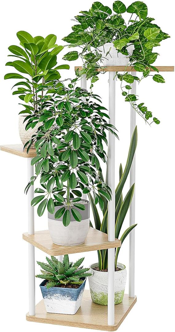 Bamworld Small Plant Stand Indoor 4 Tier Metal Plant Shelf for Multiple Plants Corner Flower Stand for Patio Garden Balcony Living Room Bedroom, White