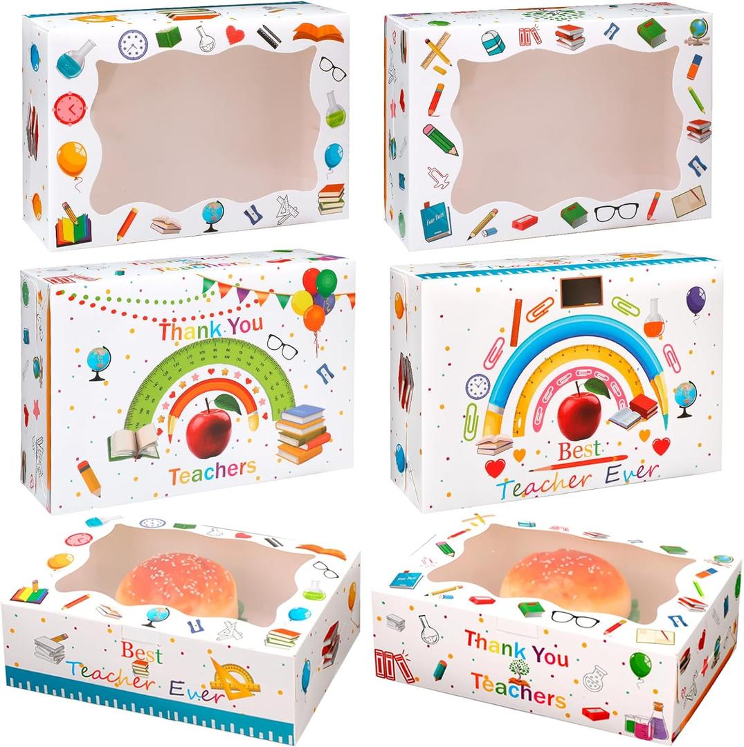 HOWAF 12 Pcs Teachers Appreciation Cookie Boxes with Transparent Window,Thank You Teacher Candy Gift Boxes Teachers day Treat Boxes for Teacher Appreciation Week Party Decorations