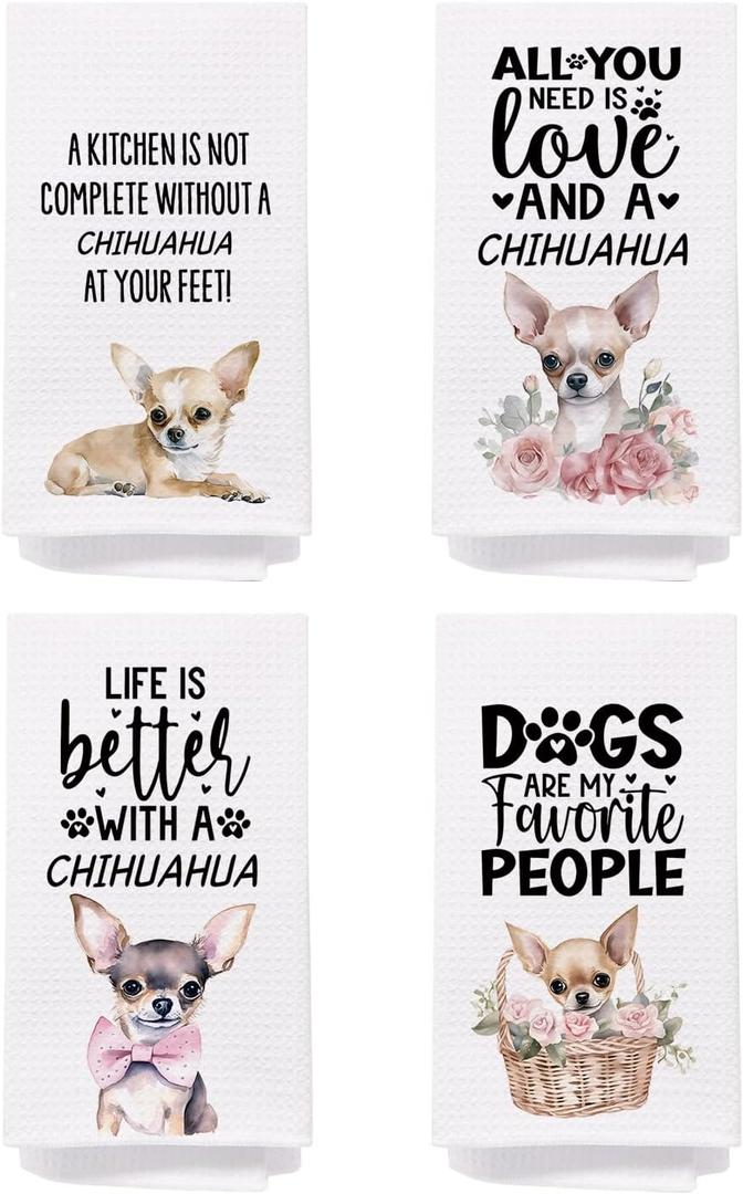 SPBL&L Chihuahua Decor Dish Kitchen Towels Set of 4, Chihuahua Gifts for Women,Dog Decorative Hand Towels for Bathroom, 16x24 Inches