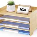 Desk File Organizer 4-Tier Desktop Paper Mail Organizer Document Holder for Home Office Supplies, Office Desk Accessories & Workspace (Nature)