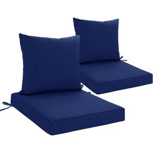 24x24 Inch Outdoor Cushions for Patio Furniture Set of 2, Waterproof Outdoor Chair Cushions w/Fade-Resistant, Removable & Machine-Washable Covers, Deep Seat Sofa/Couch Pads Replacement, Navy Blue
