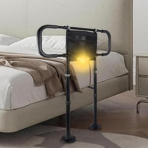 Bed Rails for Elderly Adults Safety - Adjustable Bed Side Rails with Support Leg, Bed Cane with Storage Bag and Motion Sensor Light, Fits Queen, King, Twin, Full, Supports up to 400lbs (Black) Bed Rails for Elderly Adults Safety - Adjustable Bed Side Rails with Support Leg, Bed Cane with Storage Bag and Motion Sensor Light, Fits Queen, King, Twin, Full, Supports up to 400lbs (Black)