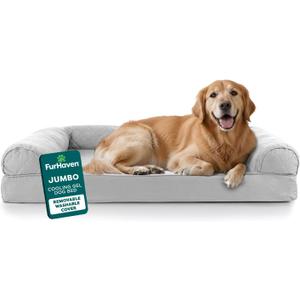 Furhaven Cooling Gel Dog Bed for Large Dogs w/ Removable Bolsters & Washable Cover, For Dogs Up to 95 lbs - Quilted Sofa - Silver Gray, Jumbo/XL