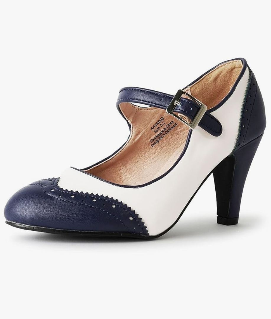 J. Adams Kym Mary Jane Shoes Women Oxford Pumps - Cute Low Kitten High Heels - Retro Vintage Shoes for Women 1950s Mary Janes Round Toe Shoe with Ankle Strap, 8
