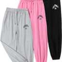 EXARUS 3 Pack Girls Sweatpants Joggers Teen Sweat Pants Wide Leg | Tween Baggy Casual Preppy Pockets High Rise Elastic Waist School Sports Trendy Clothes Kids Youth Junior 6-14Y