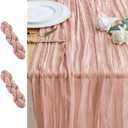 2PCS Table Runner Cheesecloth 10FT Dusty Pink Boho Gauze Cheese Cloth Rustic Sheer Table Runners for Easter Wedding Bridal Baby Shower Party Decoration