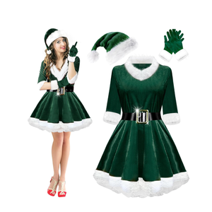 Mrs. Claus Costumes for Women 4PCS Santa Claus Costume Women Velvet Santa Dress Hat Gloves for Christmas Party