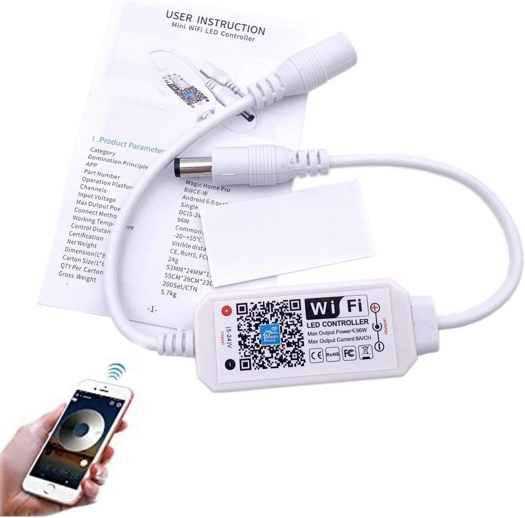 LED Smart WiFi Controller, Single Color LED Strip Lights WiFi Controller Compatible with Android iOS, 5-28V 96W LED Strip Light Remote Controller Support Voice Control