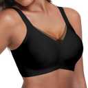 Women's Wireless Bras Full Coverage V Mesh Padded Bralette No Underwire Seamless Comfortable Everyday Bra (Black, M)