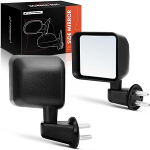 A-Premium Driver and Passenger Manual Side View Door Mirrors - Compatible with Jeep Wrangler JK 2007 2008 2009 2010 2011 2012 2013 2014 2015 2016 2017 - Manual Folding Non-Heated Black - Pair Set