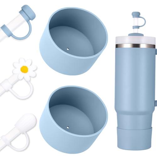 DUNLAGUE Boot and Straw Cover Set - 2pcs Silicone Boot, 3pcs Straw Cap, Bottom Protector for Stanley Cup H2.0 30oz & 40oz, Exact Color Match with Stanley, Accessories Chambray