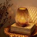 URLIGHTS Table Lamp with Double Layer Woven Shade Wood Base,Desk Bedside Small Lamps with 6ft Power Cord, 110V Plug, Dimmable E26 Socket (Bulb Included) for Living Room Night Stands Bedroom