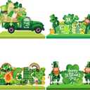 2 x St. Patrick's Day Table Decoration Shamrock Sign Centerpieces Leprechaun Decoration for Saint Patty's Table Decor Irish Green Gnome Truck Wood Sign for Tabletop Home
