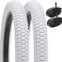 YUNSCM 2-PCS 18" Bike Tires 18x1.95/53-355 (White) and 18" Bike Tubes Schrader Valve Compatible with Kid Bike 18 x 1.95 18x2.0 All-Terrain Bicycle Tires and Tubes (Y-1029)