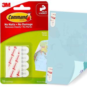 Command Poster Strips, Removable, Holds Up to 1 Lb Per Pair, 0.63 X 1.75, White, 12/Pack