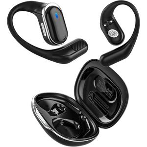 TRAUSI Open Ear Wireless Earbuds Bluetooth Headphones, 80H Playtime Stereo Ear Buds with ENC Noise Cancelling, Fast Charging, IPX7 Waterproof Sports Earphones with Earhook for Running/Workouts Black