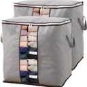 Large Storage Bags,2 Pack Storage Bins with Reinforced Handle and Sturdy Zipper, Closet Storage for Blanket, Comforter, Pillows and Bedding, Gray